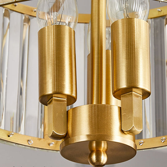 Lustre tambour contemporain en or avec cristal transparent - Suspension à 3/6/9 têtes pour salon