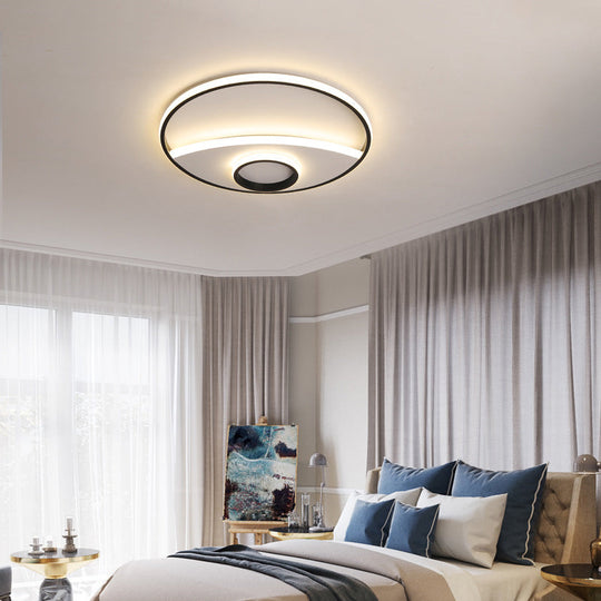 16-23.5" Dia Circular Acrylic Ceiling Lamp - Modern Black and White LED Flush Light for Bedroom - Warm/White