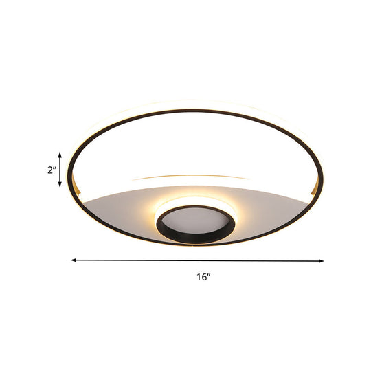 16-23.5 Dia Circular Acrylic Ceiling Lamp - Modern Black And White Led Flush Light For Bedroom