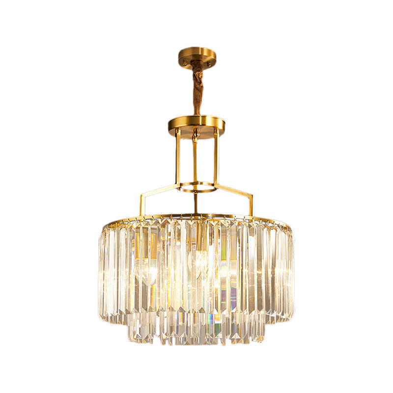 Modern 2-Tier Crystal Prism Pendant Chandelier - Gold Finish