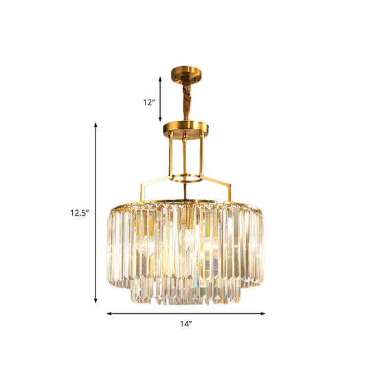 Modern 2-Tier Crystal Prism Pendant Chandelier - Gold Finish