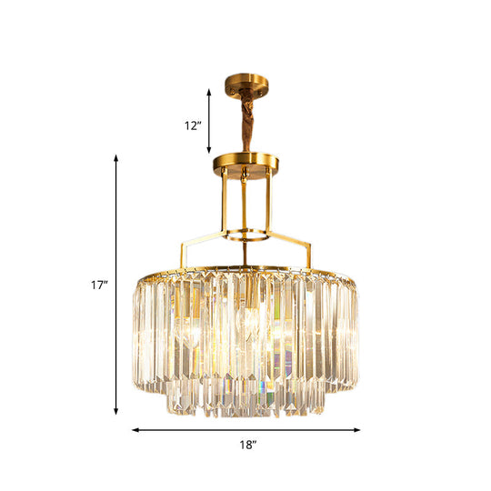 Modern 2-Tier Crystal Prism Pendant Chandelier - Gold Finish