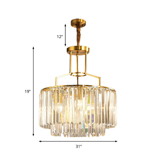 Modern 2-Tier Crystal Prism Pendant Chandelier - Gold Finish