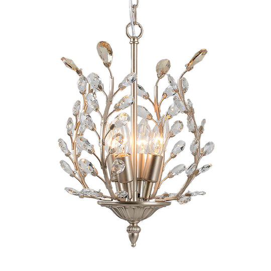 Vintage Teardrop Crystal Chandelier Lamp: Clear With Leaf Design 4-Light Ceiling Hanging In