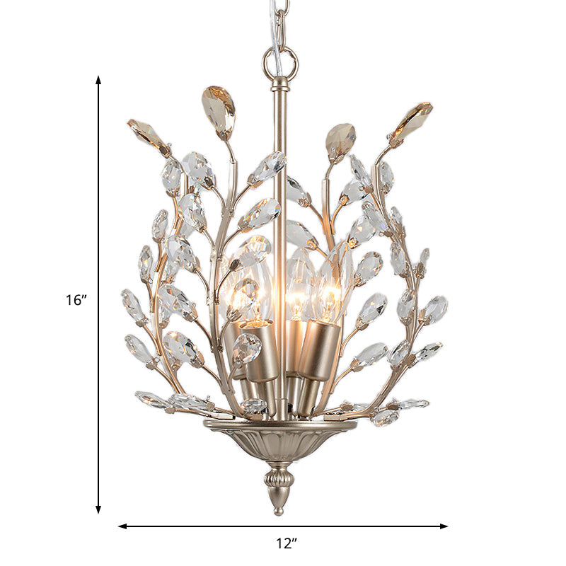 Vintage Clear Teardrop Crystal Chandelier Lamp - Leaf Design, 4 Lights - Champagne Ceiling Hanging Light