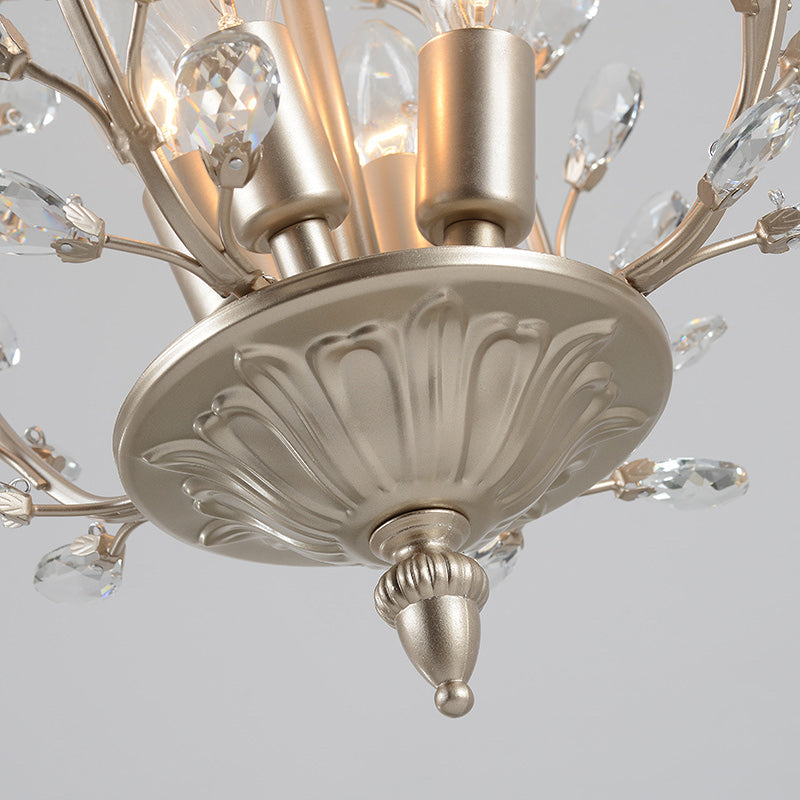 Vintage Teardrop Crystal Chandelier Lamp: Clear With Leaf Design 4-Light Ceiling Hanging In