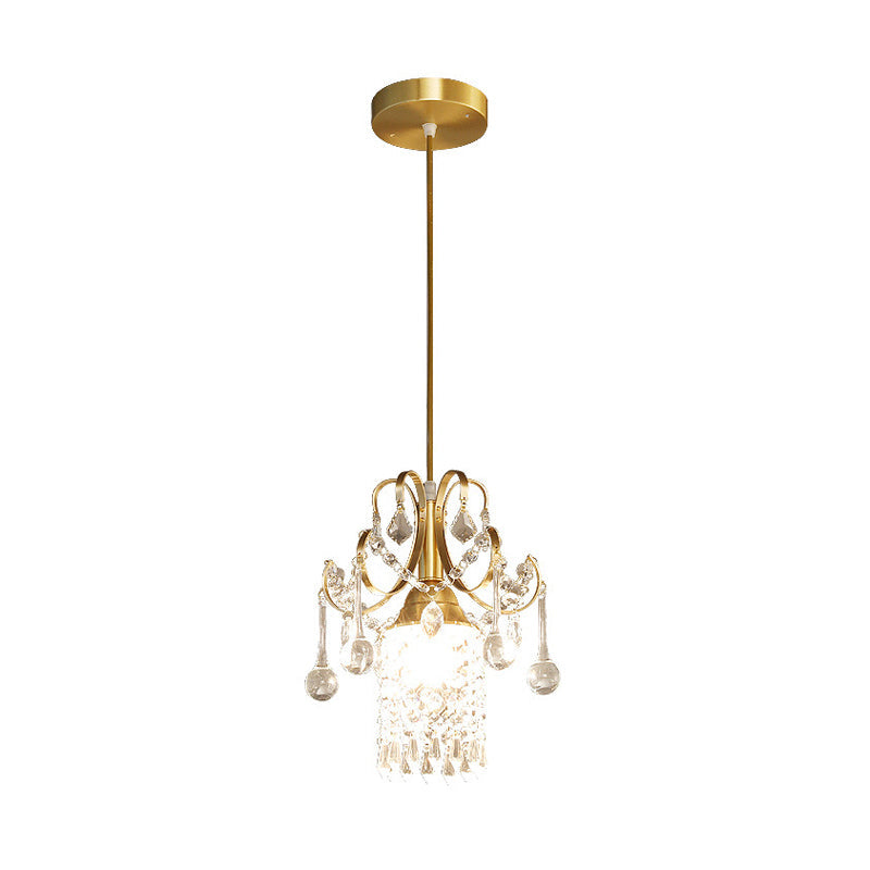 Contemporary Gold Ceiling Pendant Light With Clear Crystal Shade - Perfect For Kitchen