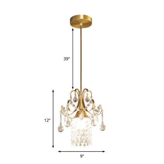 Contemporary Gold Ceiling Pendant Light With Clear Crystal Shade - Perfect For Kitchen