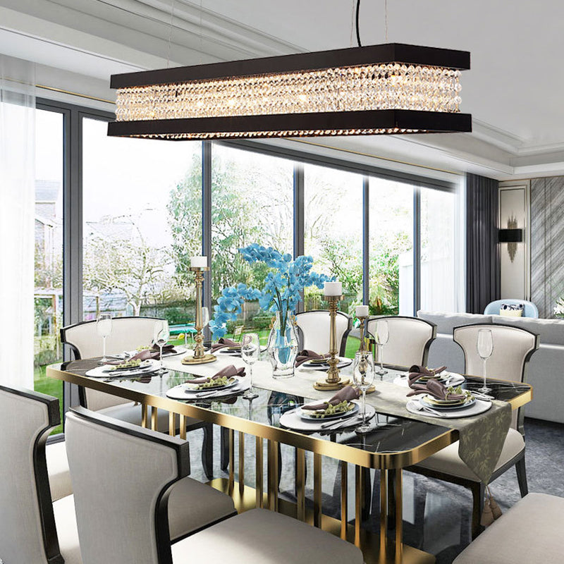 Contemporary Black/Gold Crystal Island Pendant Lighting - Rectangle Shape 6/7/9 Lights 9 / Black