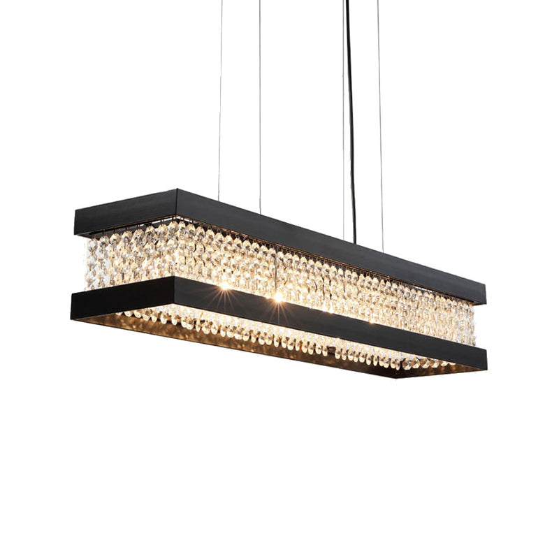 Contemporary Black/Gold Crystal Island Pendant Lighting - Rectangle Shape 6/7/9 Lights