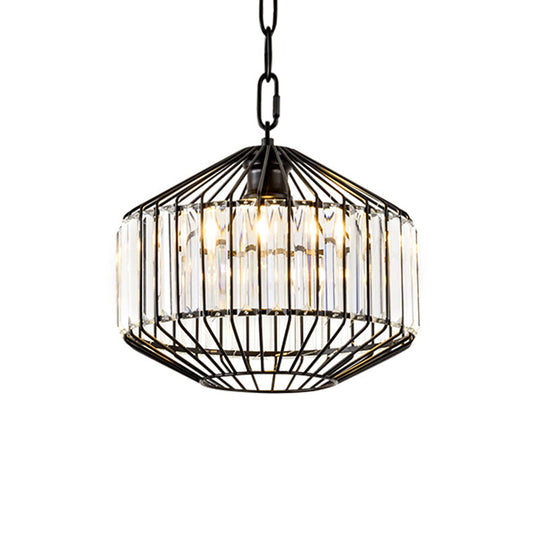 Modern Black Geometric Pendant Light With Crystal Block - Wire Suspension 1