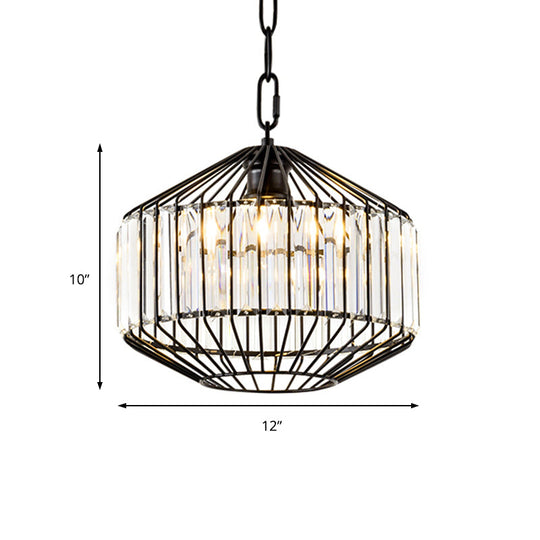 Modern Black Geometric Pendant Light With Crystal Block - Wire Suspension 1