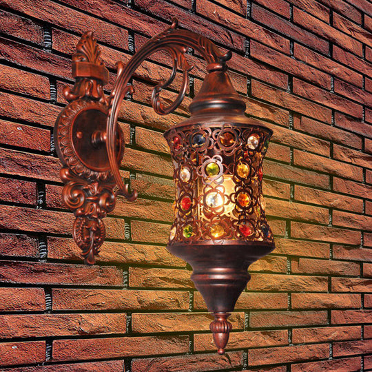 Traditional Iron Wall Lamp With Crystal Bead And Copper Finish - Perfect For Hallways