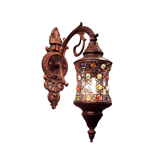 Traditional Iron Wall Lamp With Crystal Bead And Copper Finish - Perfect For Hallways