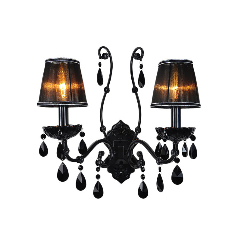 Modern Crystal Sconce In Polished Black: 1/2-Light Cone Wall Mount With Optional Shade For Living