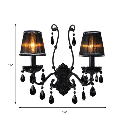 Modern Crystal Sconce In Polished Black: 1/2-Light Cone Wall Mount With Optional Shade For Living