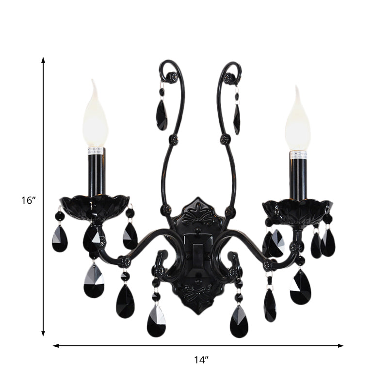 Modern Crystal Sconce In Polished Black: 1/2-Light Cone Wall Mount With Optional Shade For Living