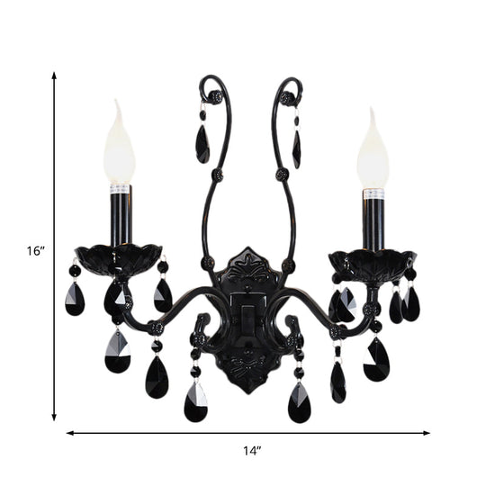 Modern Crystal Sconce In Polished Black: 1/2-Light Cone Wall Mount With Optional Shade For Living