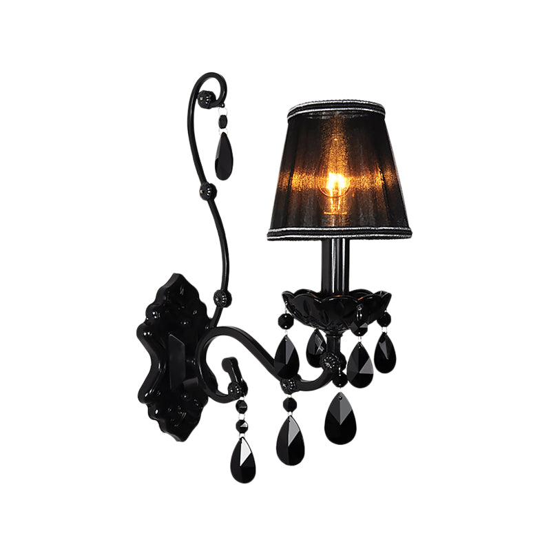 Modern Crystal Sconce In Polished Black: 1/2-Light Cone Wall Mount With Optional Shade For Living