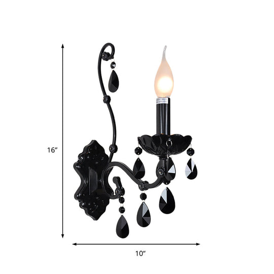 Modern Crystal Sconce In Polished Black: 1/2-Light Cone Wall Mount With Optional Shade For Living