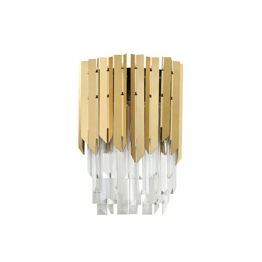 Modern Brass Wall Mount Light With Clear Crystal Prism - 2 Headed Lighting For Bedroom