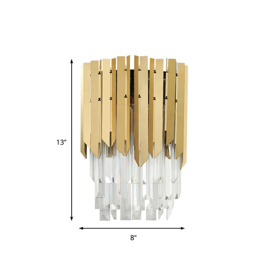 Modern Brass Wall Mount Light With Clear Crystal Prism - 2 Headed Lighting For Bedroom