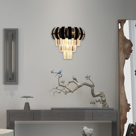 Modern Gold Wall Sconce With Clear Crystal Layered Bulbs - Corridor Lighting Fixture