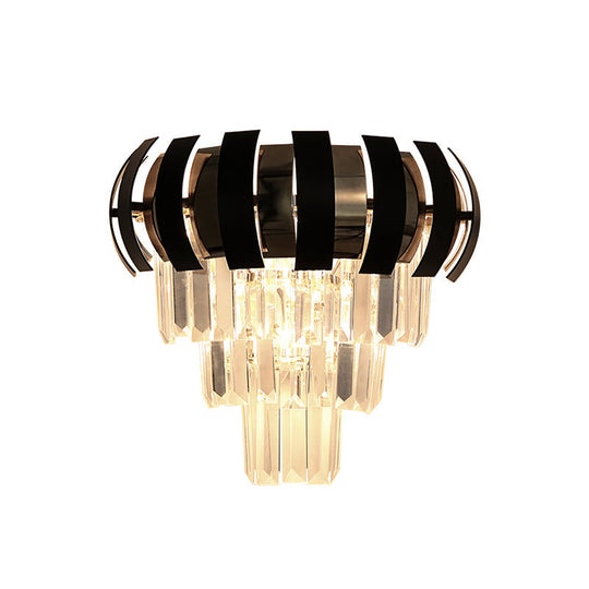 Modern Gold Wall Sconce With Clear Crystal Layered Bulbs - Corridor Lighting Fixture