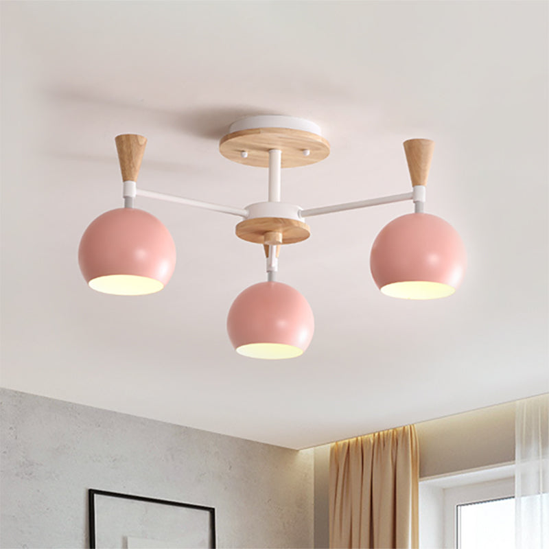 Macaron 3/6/8-Light Acrylic Dome Ceiling Lamp - Pink/Yellow/Blue Semi Flush Pendant