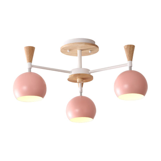 Macaron 3/6/8-Light Acrylic Dome Ceiling Lamp - Pink/Yellow/Blue Semi Flush Pendant