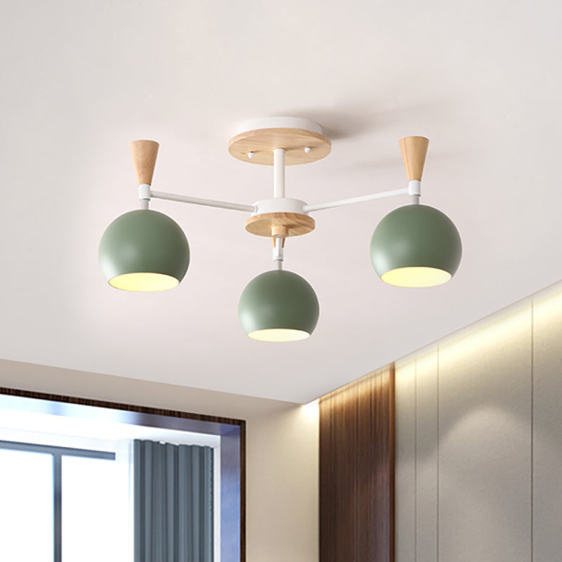 Macaron 3/6/8-Light Acrylic Dome Ceiling Lamp - Pink/Yellow/Blue Semi Flush Pendant 3 / Green