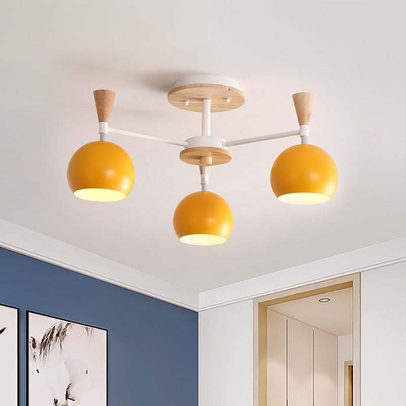 Macaron 3/6/8-Light Acrylic Dome Ceiling Lamp - Pink/Yellow/Blue Semi Flush Pendant