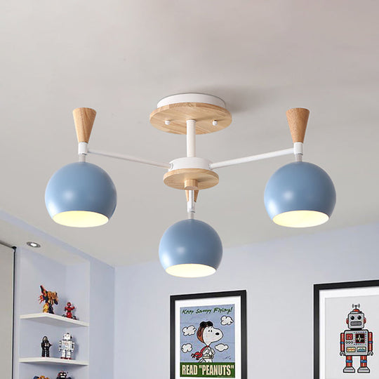 Macaron 3/6/8-Light Acrylic Dome Ceiling Lamp - Pink/Yellow/Blue Semi Flush Pendant