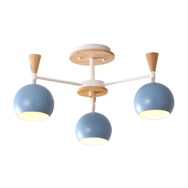 Macaron 3/6/8-Light Acrylic Dome Ceiling Lamp - Pink/Yellow/Blue Semi Flush Pendant