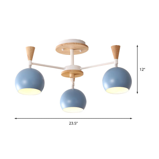 Macaron 3/6/8-Light Acrylic Dome Ceiling Lamp - Pink/Yellow/Blue Semi Flush Pendant