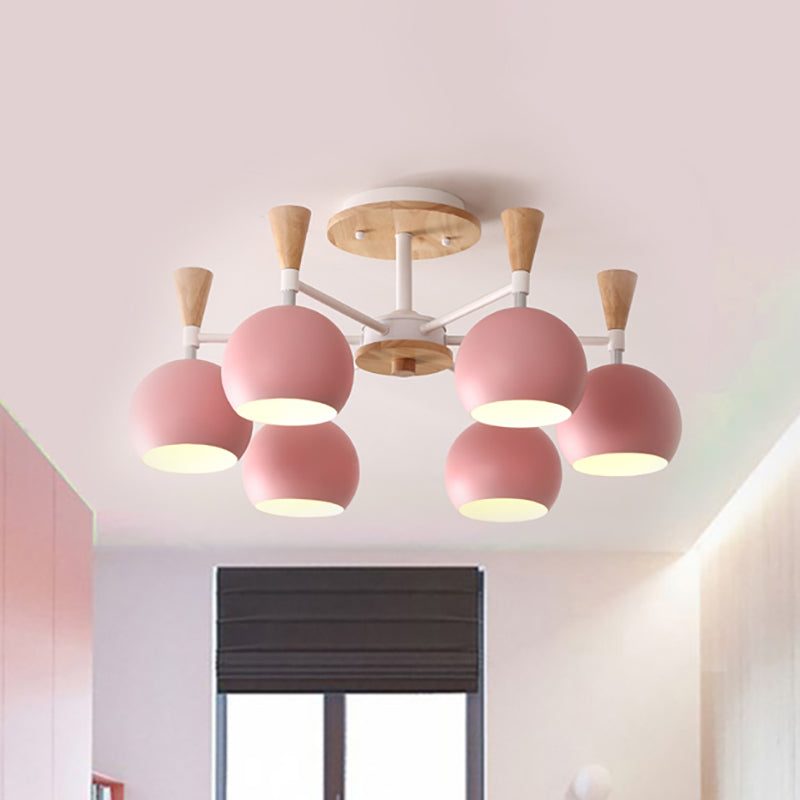 Macaron 3/6/8-Light Acrylic Dome Ceiling Lamp - Pink/Yellow/Blue Semi Flush Pendant