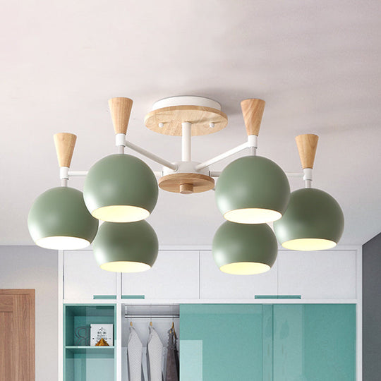 Macaron 3/6/8-Light Acrylic Dome Ceiling Lamp - Pink/Yellow/Blue Semi Flush Pendant 6 / Green