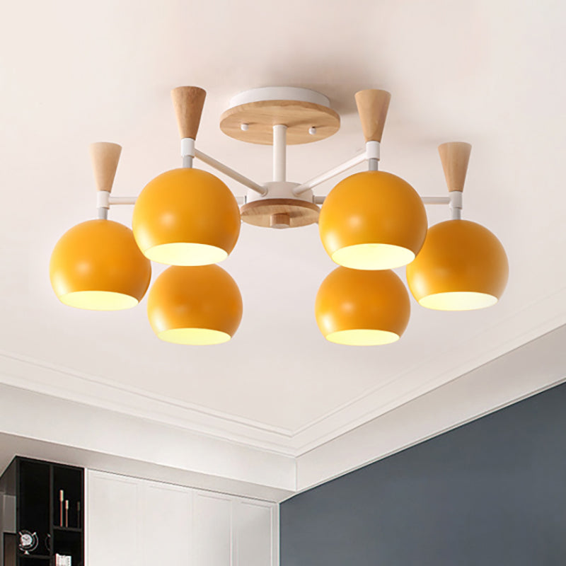 Macaron 3/6/8-Light Acrylic Dome Ceiling Lamp - Pink/Yellow/Blue Semi Flush Pendant