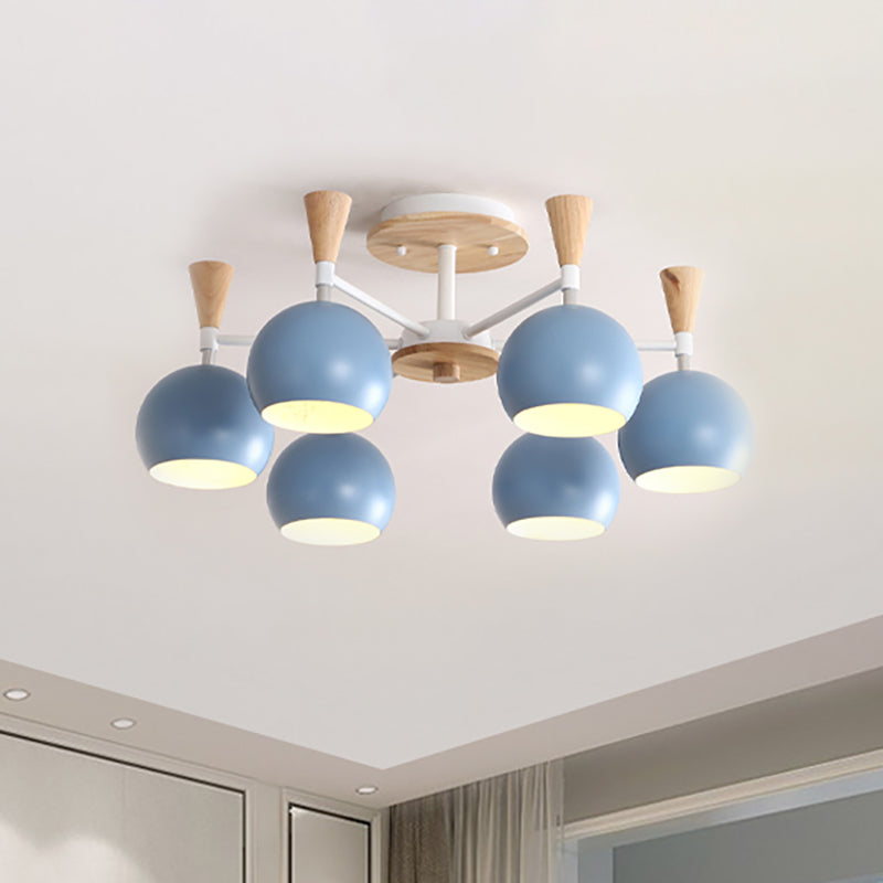 Macaron 3/6/8-Light Acrylic Dome Ceiling Lamp - Pink/Yellow/Blue Semi Flush Pendant