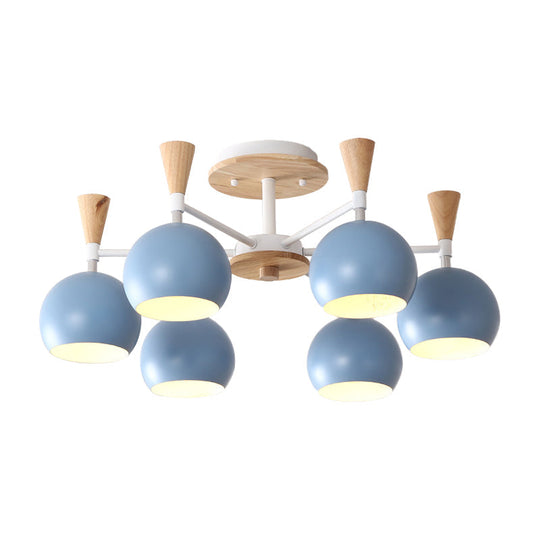 Macaron 3/6/8-Light Acrylic Dome Ceiling Lamp - Pink/Yellow/Blue Semi Flush Pendant