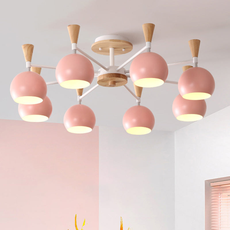 Macaron 3/6/8-Light Acrylic Dome Ceiling Lamp - Pink/Yellow/Blue Semi Flush Pendant