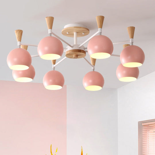 Macaron 3/6/8-Light Acrylic Dome Ceiling Lamp - Pink/Yellow/Blue Semi Flush Pendant