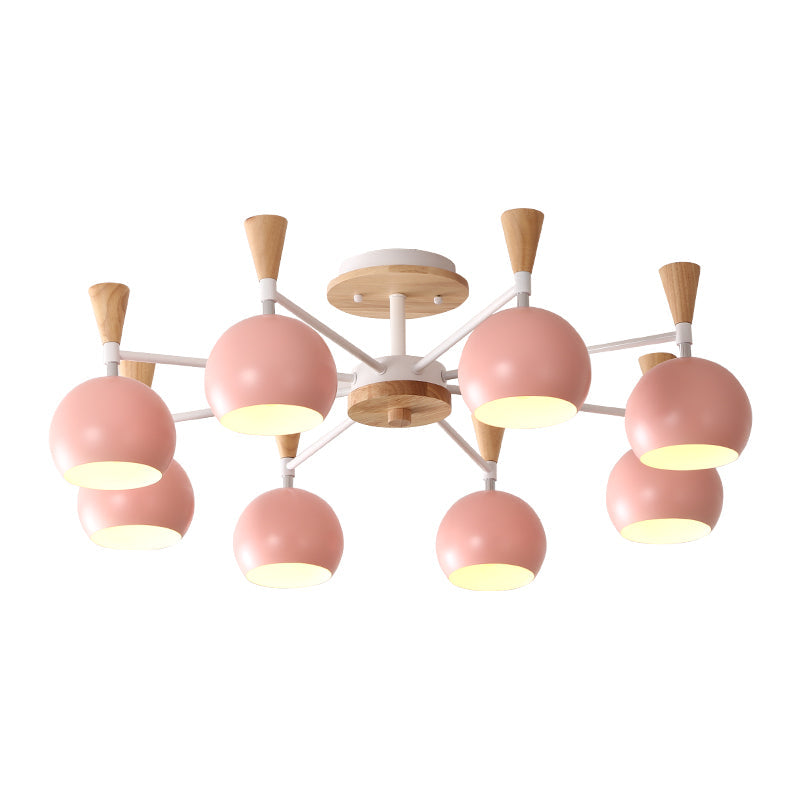 Macaron 3/6/8-Light Acrylic Dome Ceiling Lamp - Pink/Yellow/Blue Semi Flush Pendant