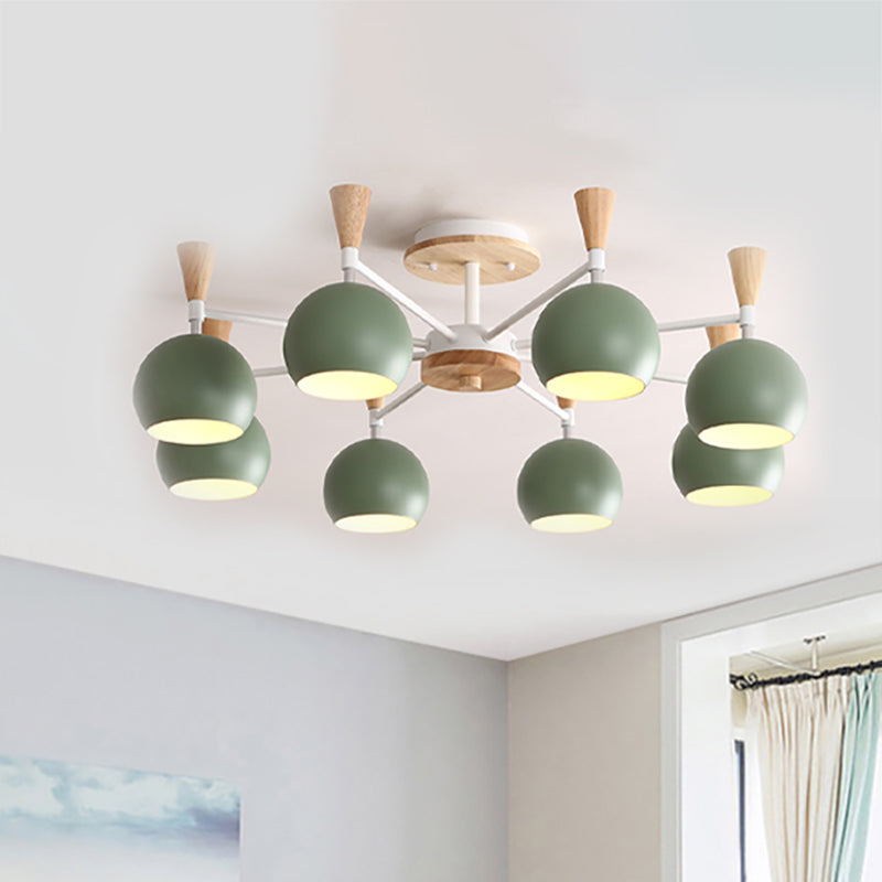 Macaron 3/6/8-Light Acrylic Dome Ceiling Lamp - Pink/Yellow/Blue Semi Flush Pendant 8 / Green