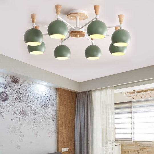 Macaron 3/6/8-Light Acrylic Dome Ceiling Lamp - Pink/Yellow/Blue Semi Flush Pendant