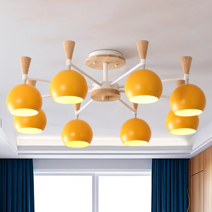 Macaron 3/6/8-Light Acrylic Dome Ceiling Lamp - Pink/Yellow/Blue Semi Flush Pendant