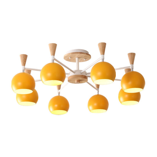 Macaron 3/6/8-Light Acrylic Dome Ceiling Lamp - Pink/Yellow/Blue Semi Flush Pendant