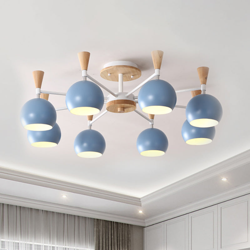 Macaron 3/6/8-Light Acrylic Dome Ceiling Lamp - Pink/Yellow/Blue Semi Flush Pendant