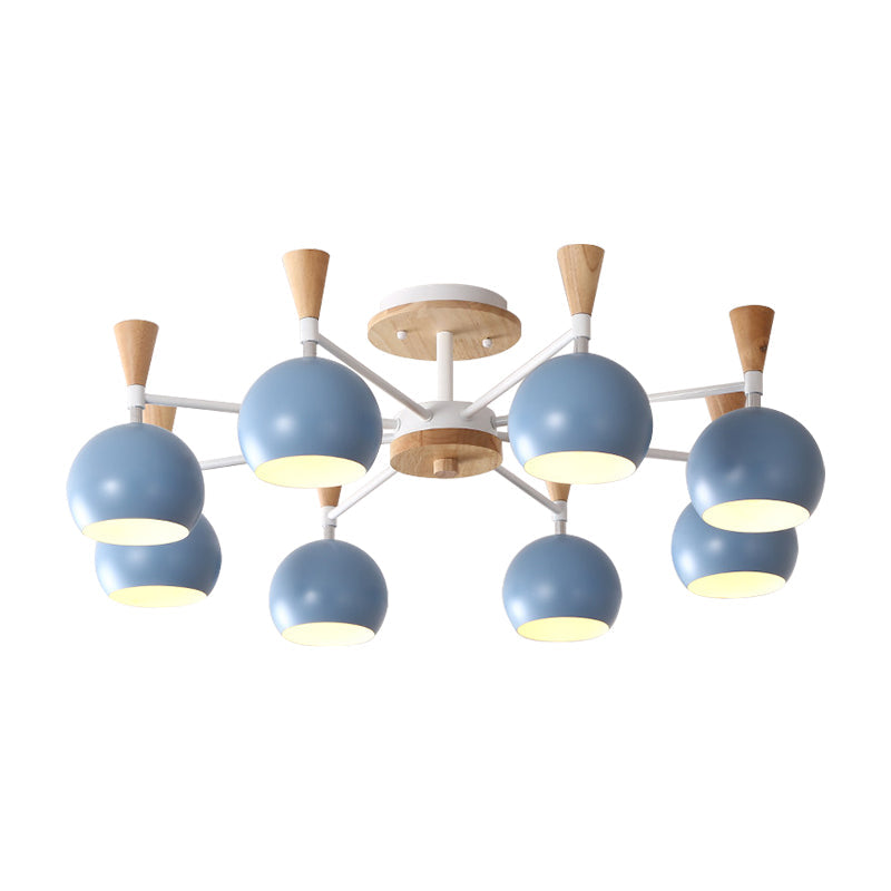 Macaron 3/6/8-Light Acrylic Dome Ceiling Lamp - Pink/Yellow/Blue Semi Flush Pendant