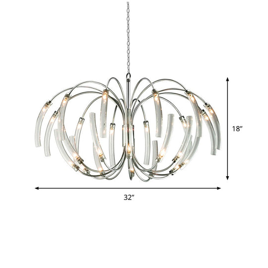 Contemporary Curved Tube Chandelier Lamp - Clear Glass 16/24 Lights Chrome Fixture